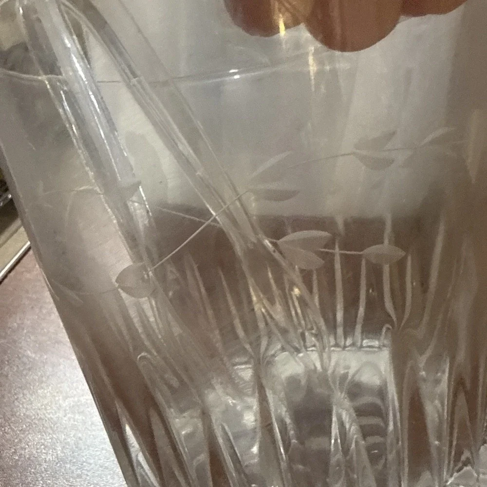 Vintage Princess House #863 Heritage Etched Ice Bucket W/Tongs lead crystal